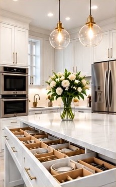 Bright kitchen with organized drawer dividers